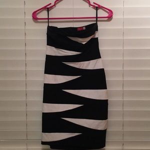 Strapless black and white spandex dress